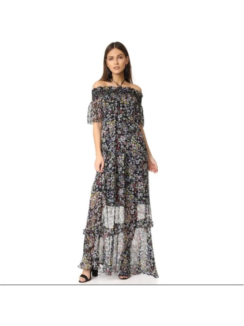 Rebecca Minkoff Lima off the shoulder tie neck‎ floral maxi dress sz 6